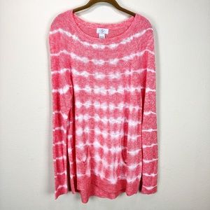 oSo Casuals Pink White Tie Dye Striped Sweater